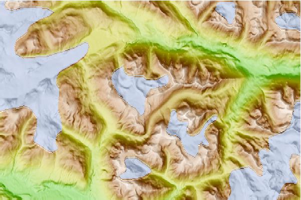 Surf breaks located close to Salal Glacier volcanic complex