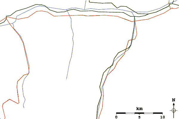 Roads and rivers around Schwarzhorn (Mattertal)