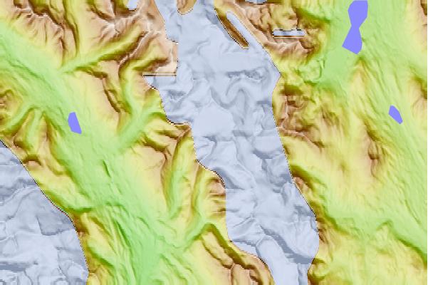 Surf breaks located close to Shelagyote Peak (Sicintine Range)