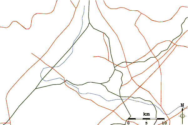 Roads and rivers around Sierra De Las Pitos