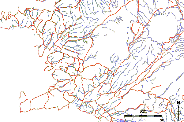 Roads and rivers around Skjaldbreiður