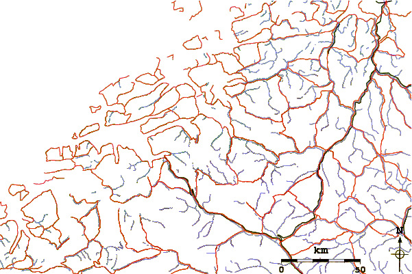 Roads and rivers around Skjorta