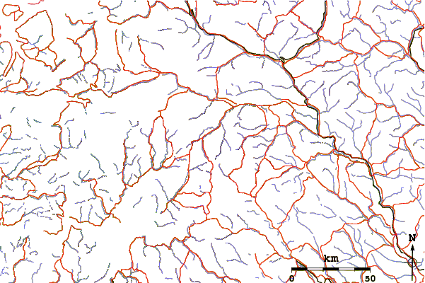 Roads and rivers around Storjuvtinden