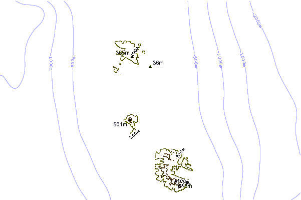 Mountain peaks around Tabar Group