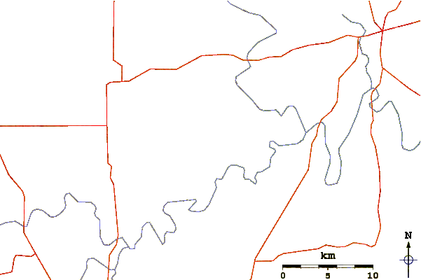 Roads and rivers around Tackett Mountain (Texas)