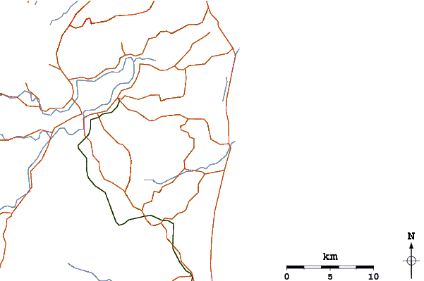 Roads and rivers around The Round Mountain