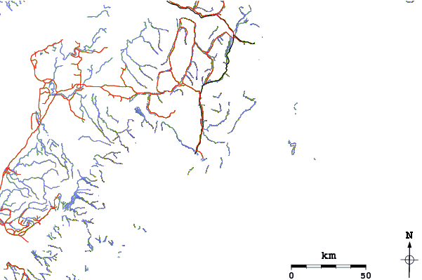 Roads and rivers around Tiehacker Mountain