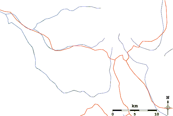 Roads and rivers around Tom Dick and Harry Mountain