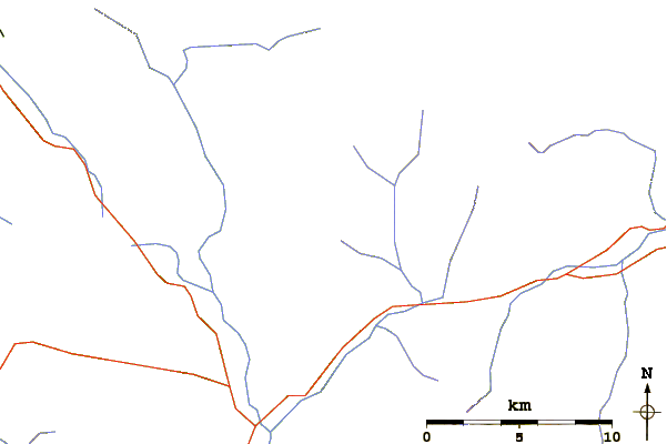 Roads and rivers around Trio Mountain