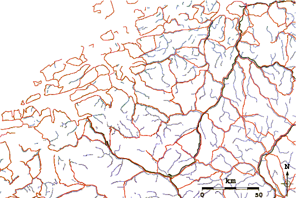 Roads and rivers around Trolla (mountain)