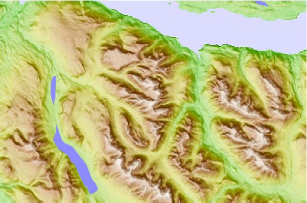 Surf breaks located close to Tsitika Mountain