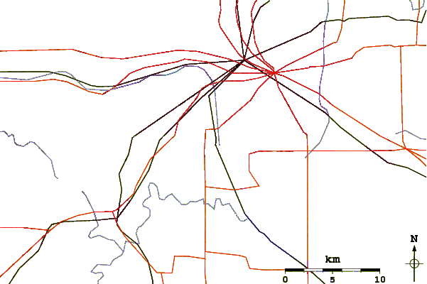 Roads and rivers around Turkey Mountain (Oklahoma)