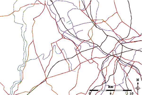 Roads and rivers around Turners Hill, West Midlands