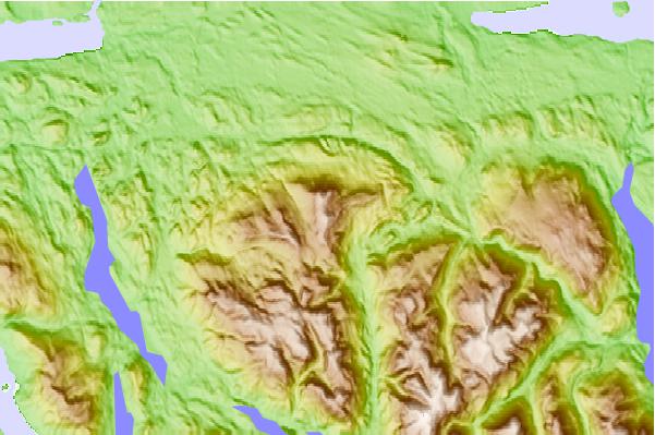 Surf breaks located close to Twin Peaks (Karmutzen Range)