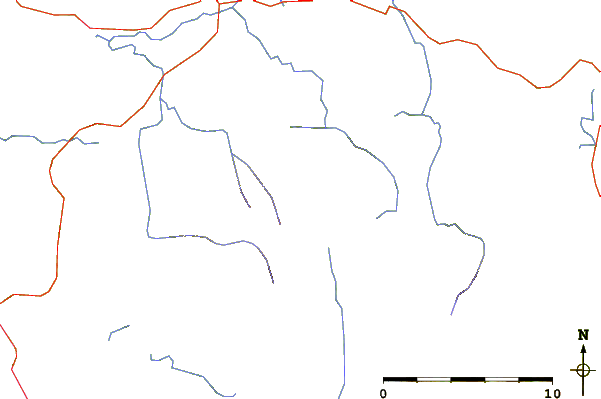 Roads and rivers around Twin Peaks (Karmutzen Range)