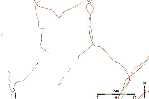 Roads and rivers around Upper Wolfjaw Mountain