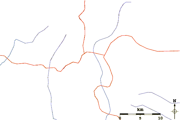 Roads and rivers around Uyluk Peak