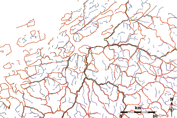 Roads and rivers around Vassfjellet