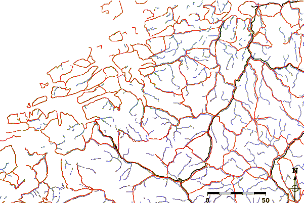 Roads and rivers around Vinnufjellet