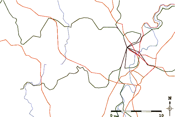 Roads and rivers around Ziegenkopf (Habichtswald)