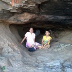 Dr. MALVIKA & Master KUBER  in the cave  where Lord Hanuman was born, Anjaneri