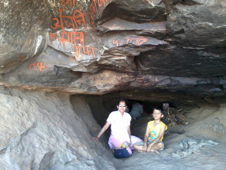Dr. MALVIKA & Master KUBER  in the cave  where Lord Hanuman was born, Anjaneri