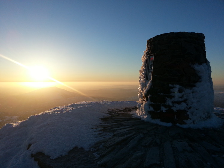 Sunrise over Snowdon Trig Point