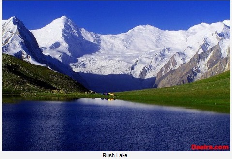 Rush Lake behind Polan La and Miar Peak, Rush Peak