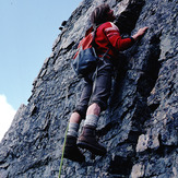 Sepp Renner leading on Grassi Ridge, Wiwaxy Peak