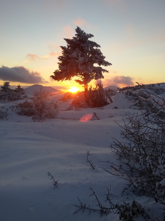 snow sunset, Parnitha