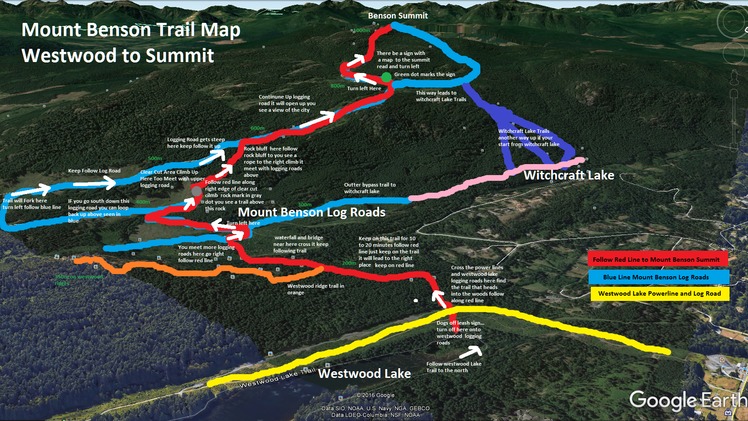 Map of Mount Benson from Westwood Lake to Summit, Mount Benson (British Columbia)