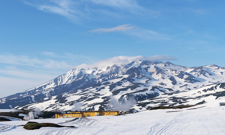 starting at the geothermal power plant, 11 km north of the canon, Mutnovsky