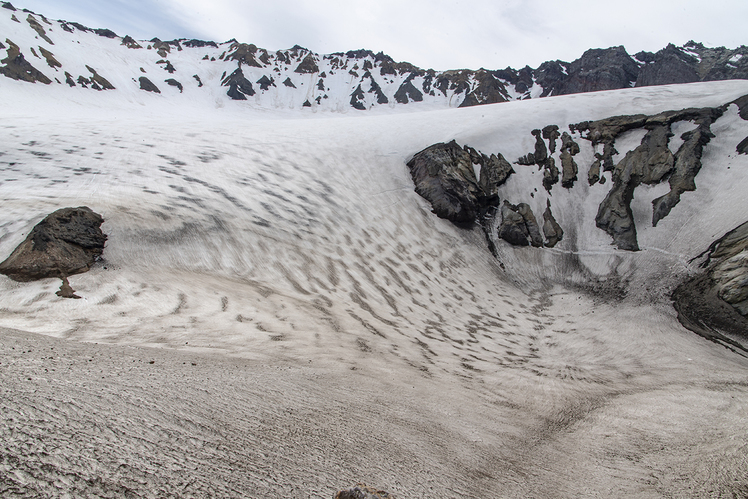 one of the glaciers inside the Mutnovsky caldera