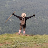 Hiker enjoys summit views, Dog Mountain