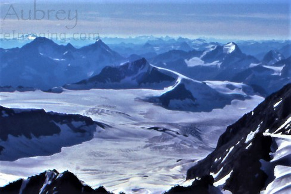 Mons Peak (centre) and the Mons Icefield from near Mt. Forbes' summit, Mount Forbes