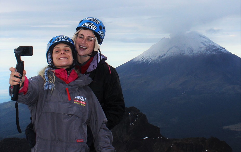 Selfie on Iztaccihuatl with Popocatepetl 