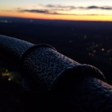 Railing atop Mt Tom, sunset in the distance, Mount Tom (Massachusetts)