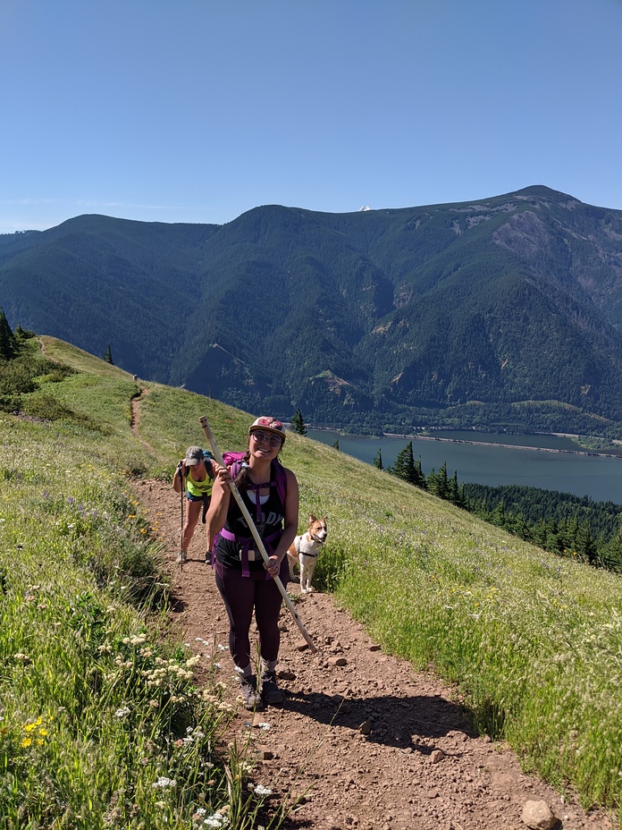 Tired, happy hikers, Dog Mountain