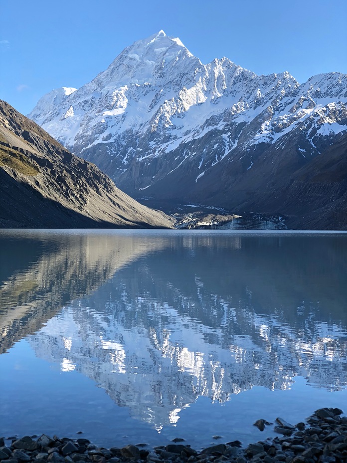 Aoraki/Mt Cook across the Hooker Glacier terminal lake, Aoraki/Mount Cook