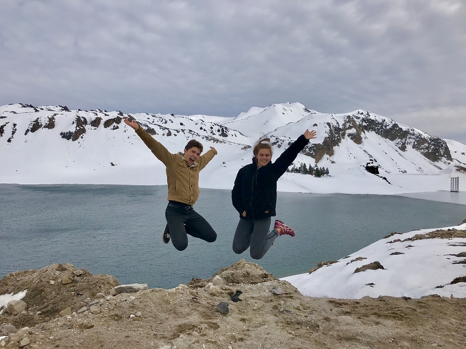 Jump over volcano, Laguna Del Maule