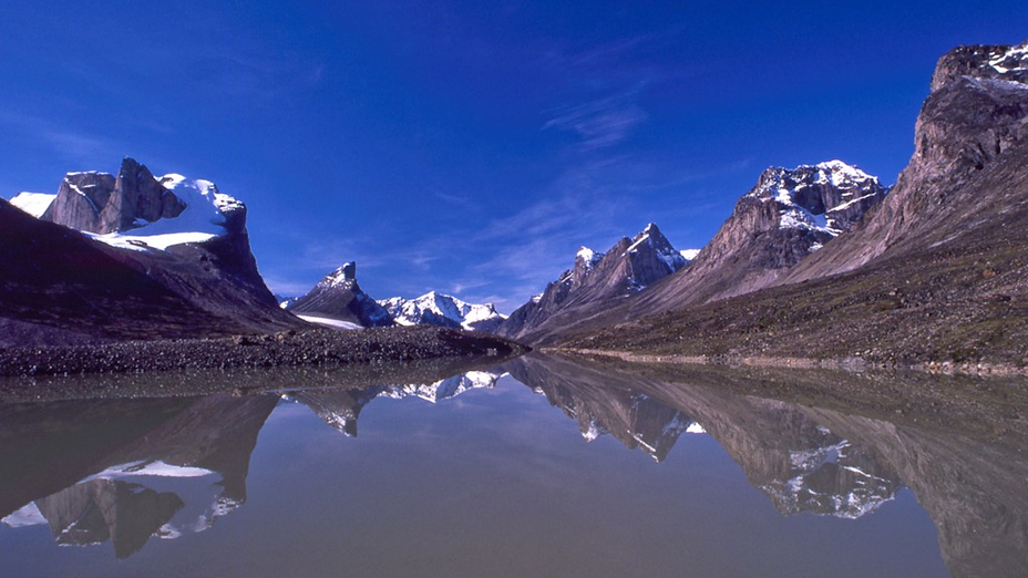 Summit Lake, at top of Akshayuk Pass, Mount Thor