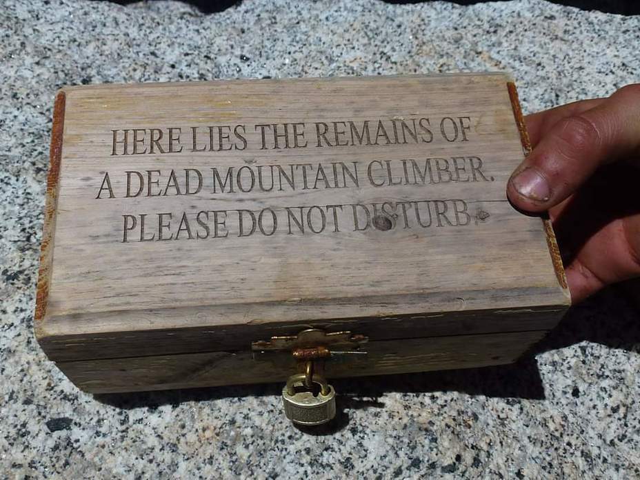 "Here lies the remains of a dead mountain climber." June 2012, Mount San Jacinto Peak