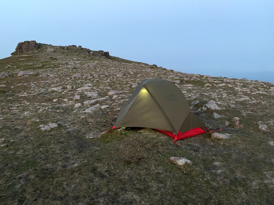 Summit camp on Galtymore with the sun going down