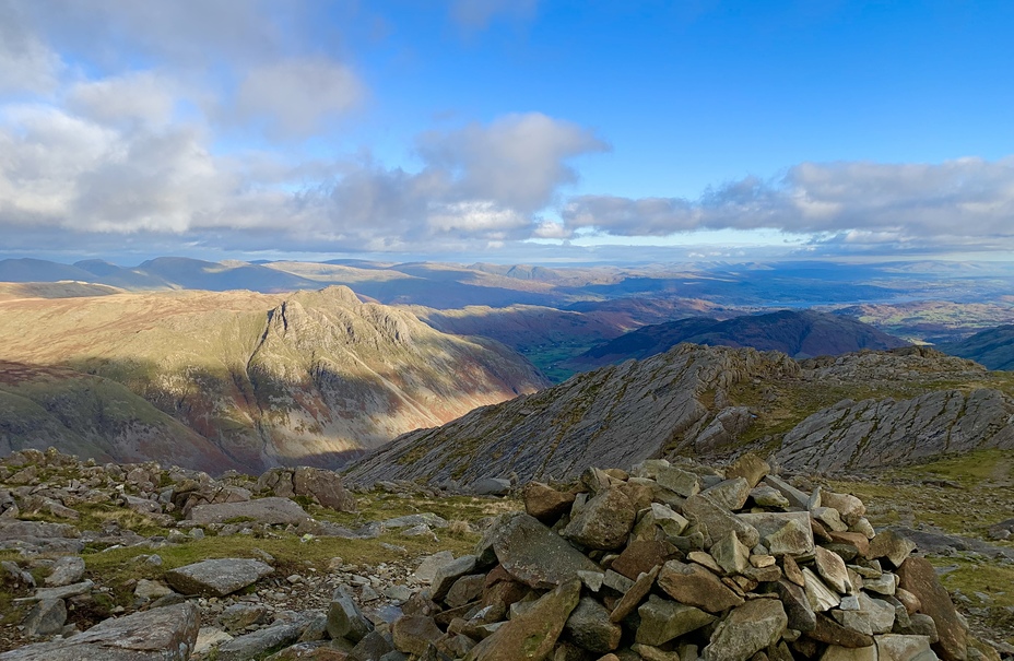 View from Bowfell over Langdale Pikes