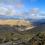 View from Bowfell over Langdale Pikes