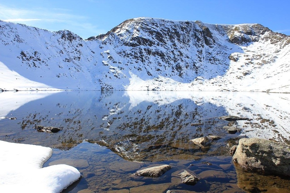 Helvellyn and red tarn in the snow