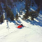 romantic drone pic of wife and me snow camping, Mount Charleston