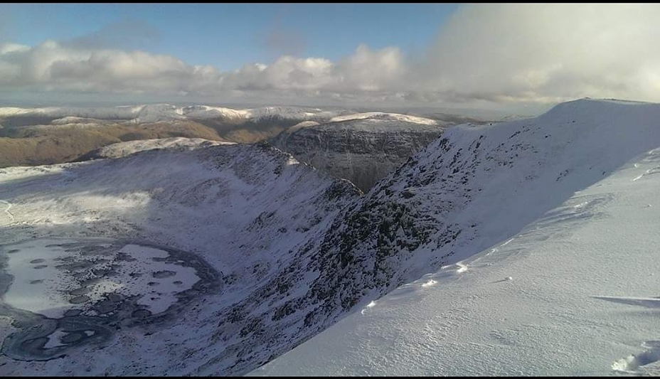 Winter Helvellyn. Over Striding Edge to St Sunday Crag