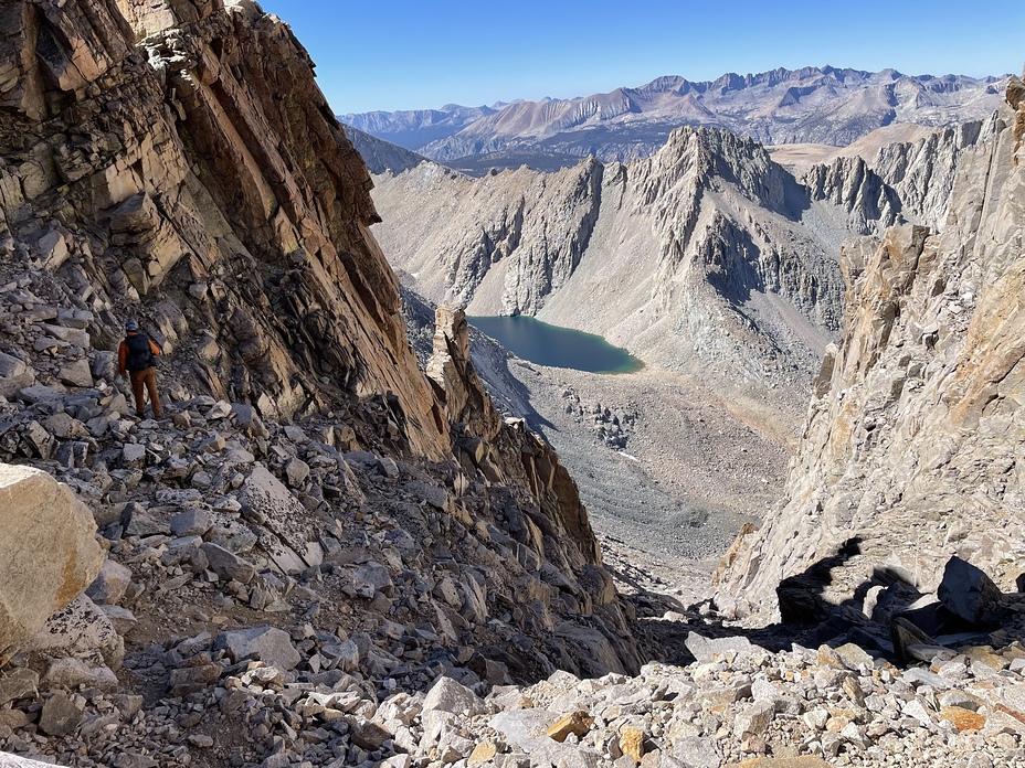 Staring down the class 2 chute, Mount Williamson