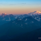 Ushba and Elbrus at dawn from the slopes of Tetnuldi